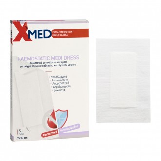 X-Med Hypoallergenic haemostatic adhesive gauze pads 15x10cm-5pcs