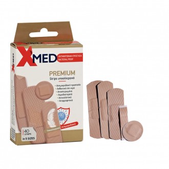 X-Med Hypoallergenic and bacteria proof adhesive strips, resistant to water in 5 Sizes-40pcs