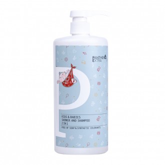 Panthenol Extra Kids & Babies Shower & Shampoo 1lt  free of soap and synthetic colorants