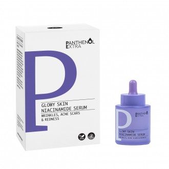 Panthenol Extra Glowy Skin Niacinamide Serum συσκευασία Πανίσχυρος ορός με Νιασιναμίδη 4% και Υαλουρονικό Οξύ