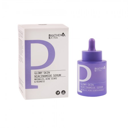Panthenol Extra Glowy Skin Niacinamide Serum συσκευασία Πανίσχυρος ορός με Νιασιναμίδη 4% και Υαλουρονικό Οξύ