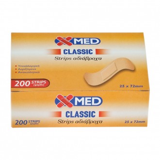 X-Med Αποστειρωμένα αυτοκόλλητα επιθέματα, ανθεκτικά στο νερό 25x72mm-200τμχ