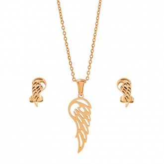 Dalee Set Necklace & Earrings with Dangling Angel wing with neck chain and a pear of earrings