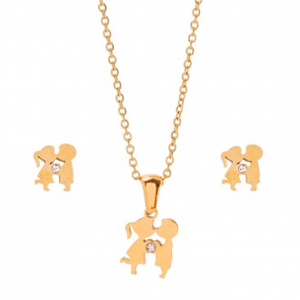 Dalee Set Necklace & Earrings with Dangling kissing couple with neck chain and a pear of earrings