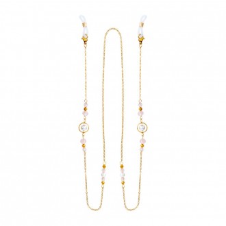 Dalee Pink Stones Glasses Chain with synthetic crystals and pearls, is made of stainless steel