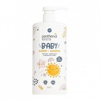Panthenol Extra Baby Shower & Shampoo 1lt Βρεφικό αφρόλουτρο-σαμπουάν χωρίς σαπούνι και χρώματα