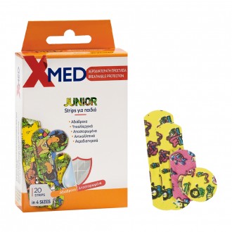X-Med Αδιάβροχα παιδικά αυτοκόλλητα επιθέματα, με πολύχρωμα σχέδια σε 4 Μεγέθη-20τμχ